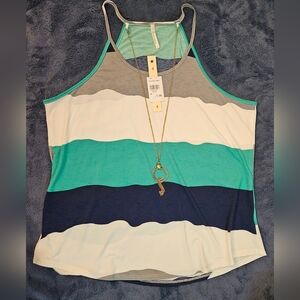 Love Nation Green and Cream Tank Top Relaxed Fit